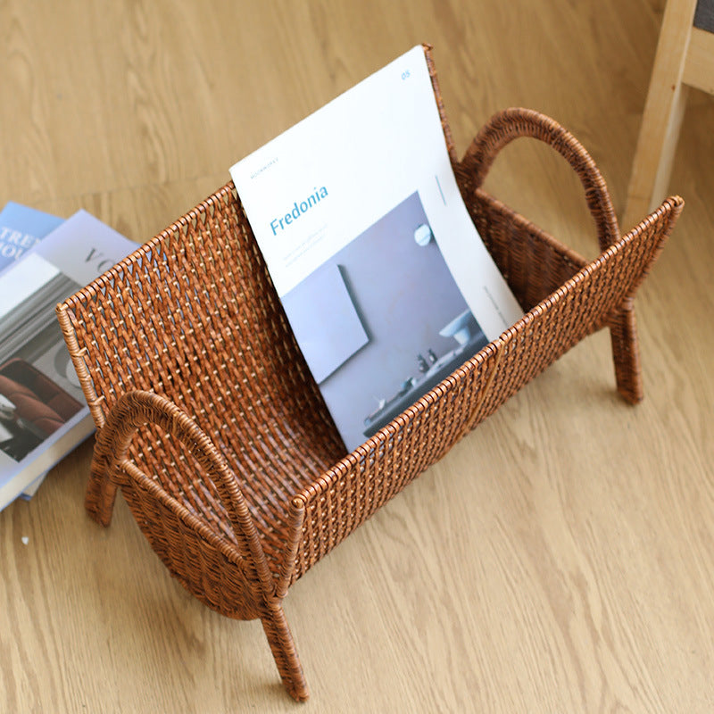 Unisex Rectangular Magazine Basket made of Handwoven Rattan Stornfield