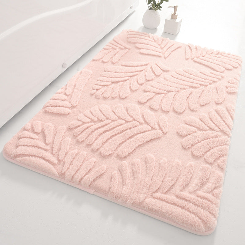 Plush Leaf-Pattern Bath Mat