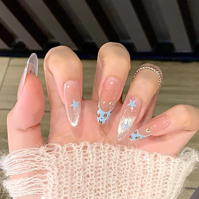 Artistic Long Press-On Nails with Glitter and Star Designs Stornfield