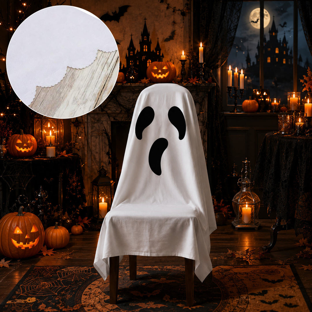 Halloween Chair Cover made of Cotton with Spooky Face and Zigzag Hem