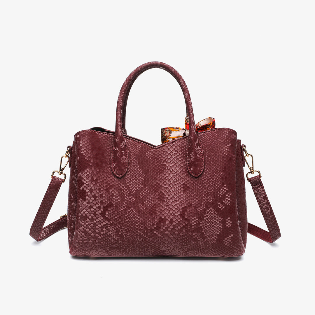 Textured Faux Leather Handbag with Decorative Scarf