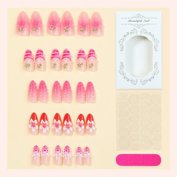 Artistic Press-On Nail Set with Floral and Decorative Accents Stornfield