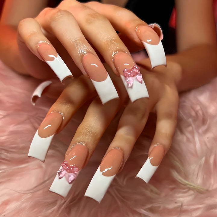 Elegant Bow-Embellished Acrylic Press-On Nails Stornfield