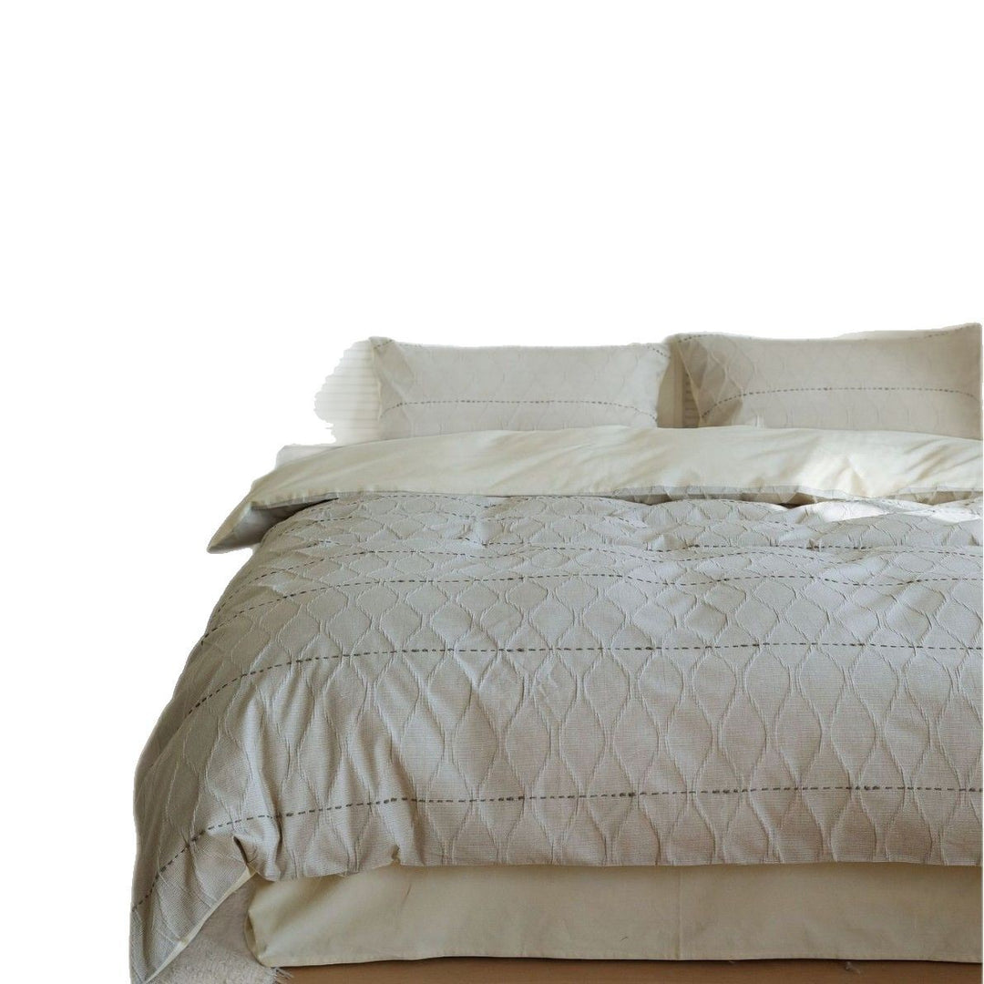 Quilted Cotton Duvet Cover Set with Pillow Shams and Bed Skirt