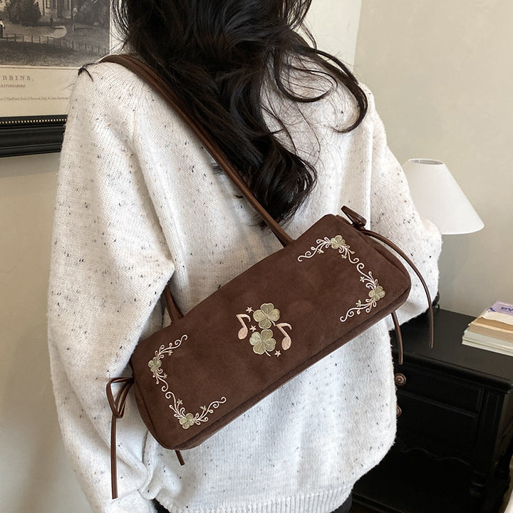 Embroidered Suede Handbag