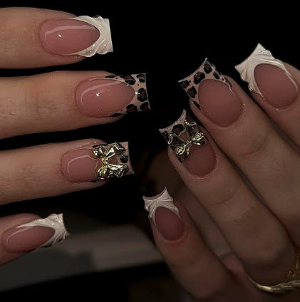 Artistic Premium Leopard and Bow-Embellished Press-On Nail Tips Stornfield