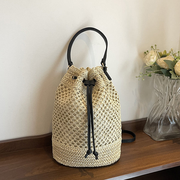 Woven Drawstring Bucket Bag