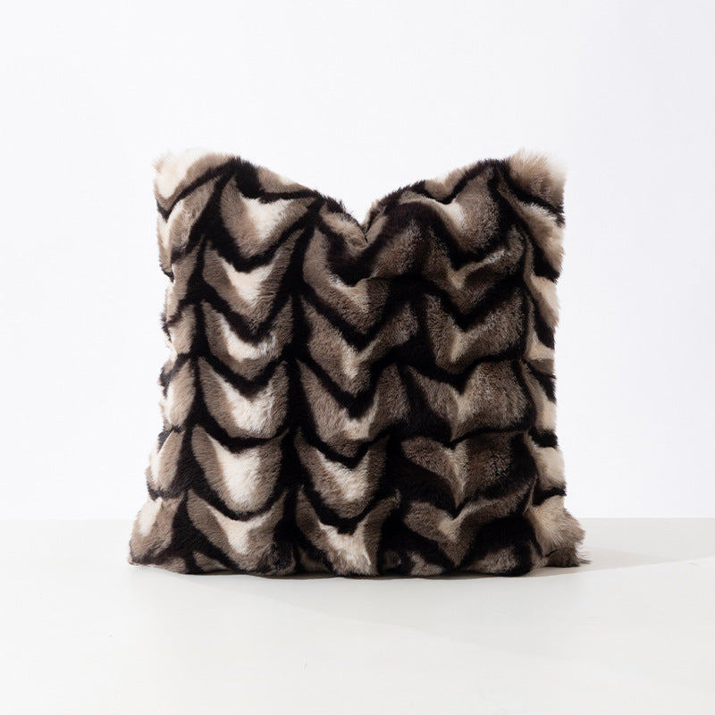 Rectangular decorative faux fur pillow cover with chevron relief texture Stornfield