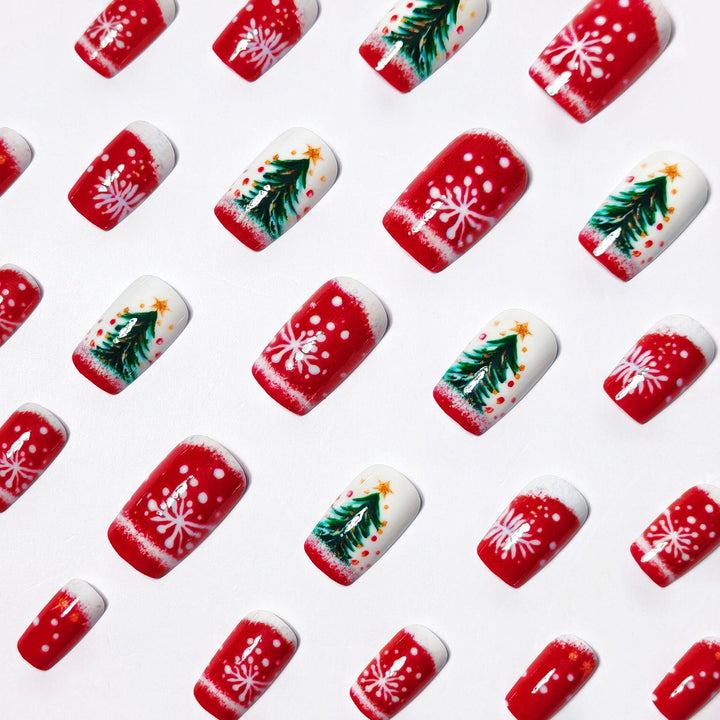 Artificial nails with festive Christmas tree motif Stornfield