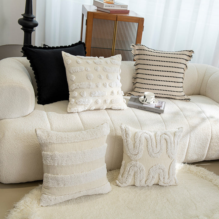 Decorative Square Velvet Throw Pillow with Pom-Pom Fringe and Removable Insert