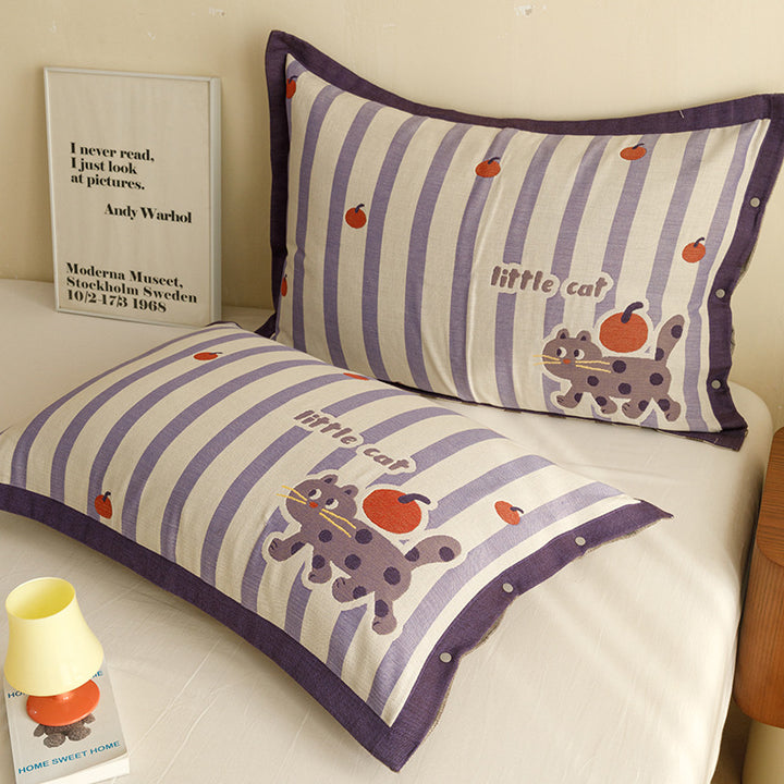 Children's and Youth Pillowcase Set with Cute Pet Design, Heart Print and Button Closure