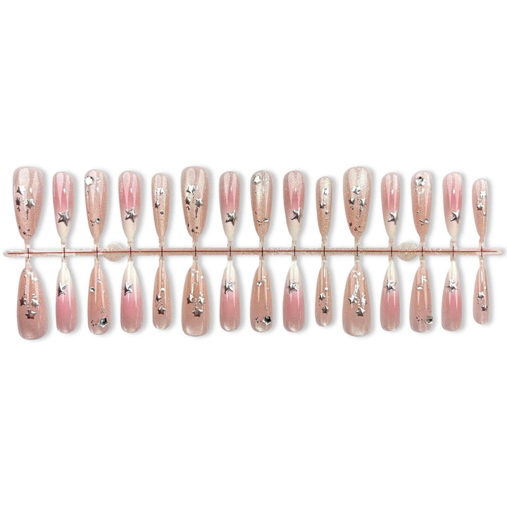 Premium Press-On Nail Art Set with Star Accents and Ombre Finish