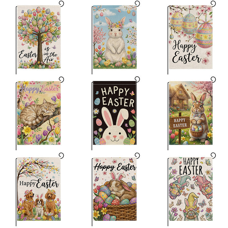 Decorative Outdoor Burlap-Texture Easter Garden Flag with Double-Sided Print and Pole Sleeve