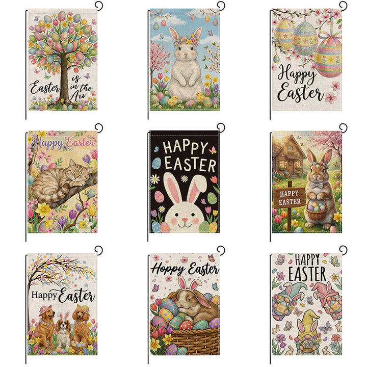 Decorative Outdoor Burlap-Texture Easter Garden Flag with Double-Sided Print and Pole Sleeve