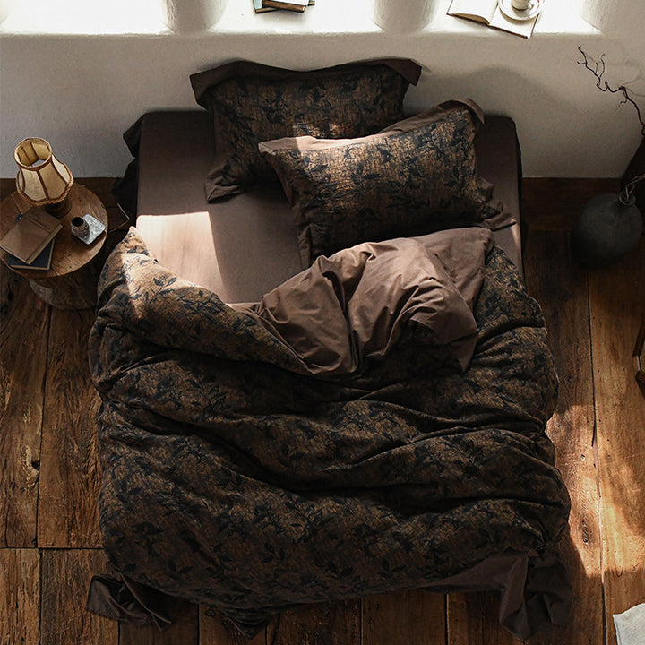 Luxury Breathable Linen Duvet Cover Set with Botanical Jacquard Texture