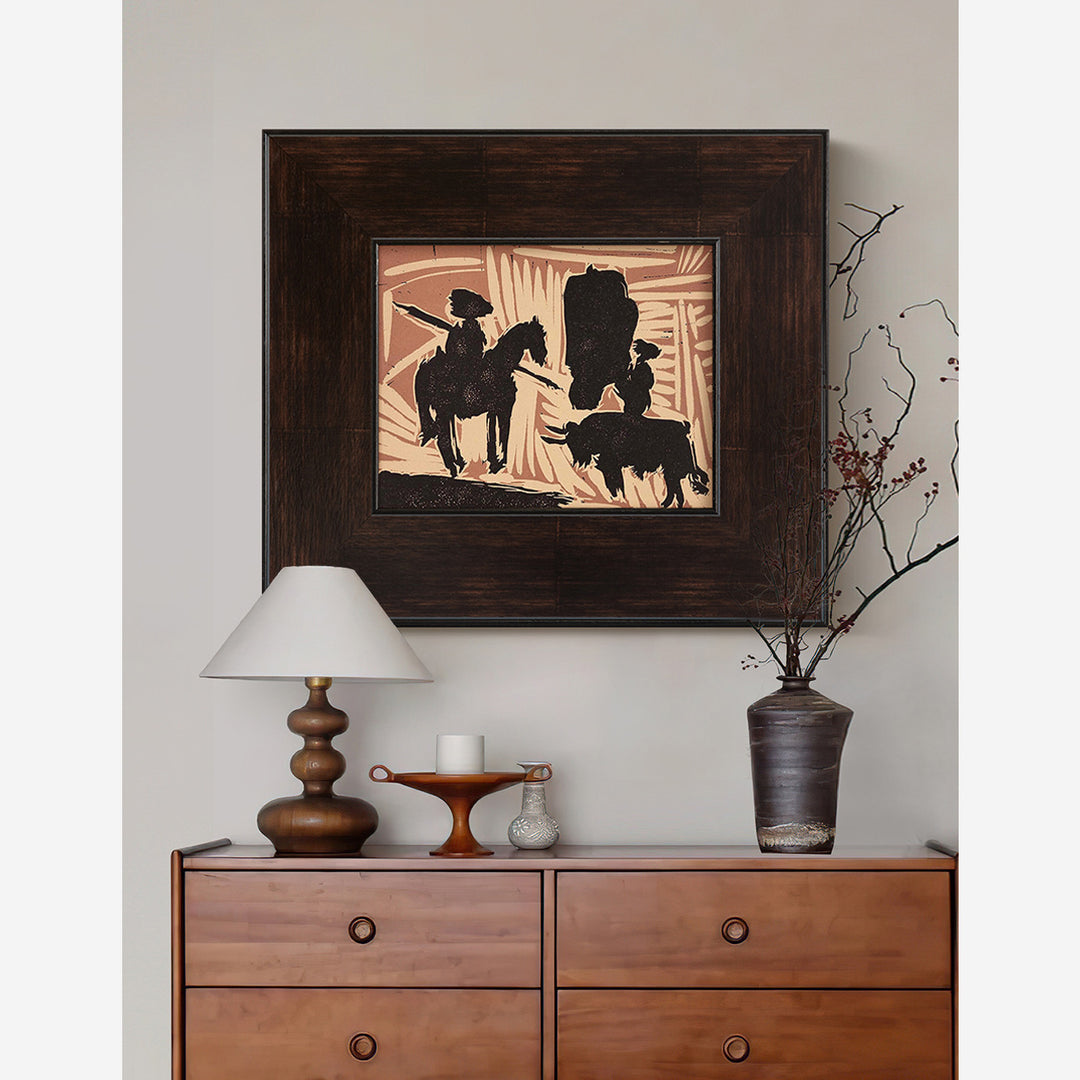 Framed Wall Decoration that Displays a Rustic Cowboy Scene