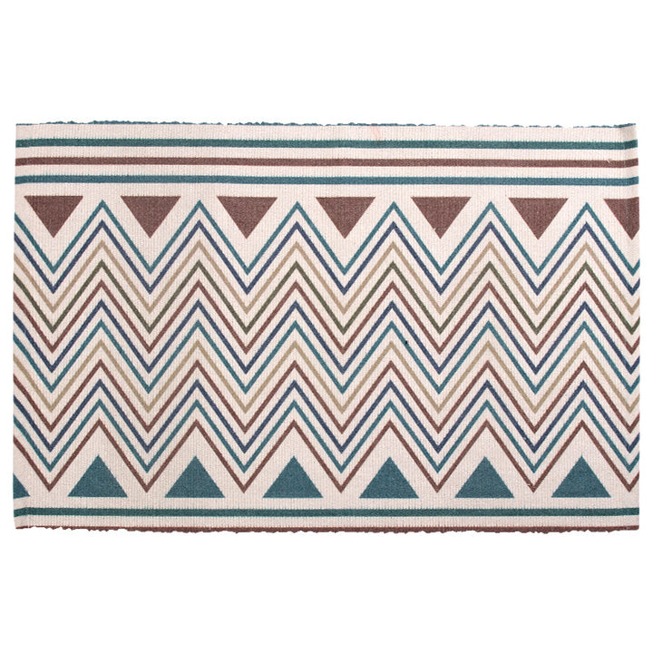 Flat-woven kilim rug with geometric ethnic pattern