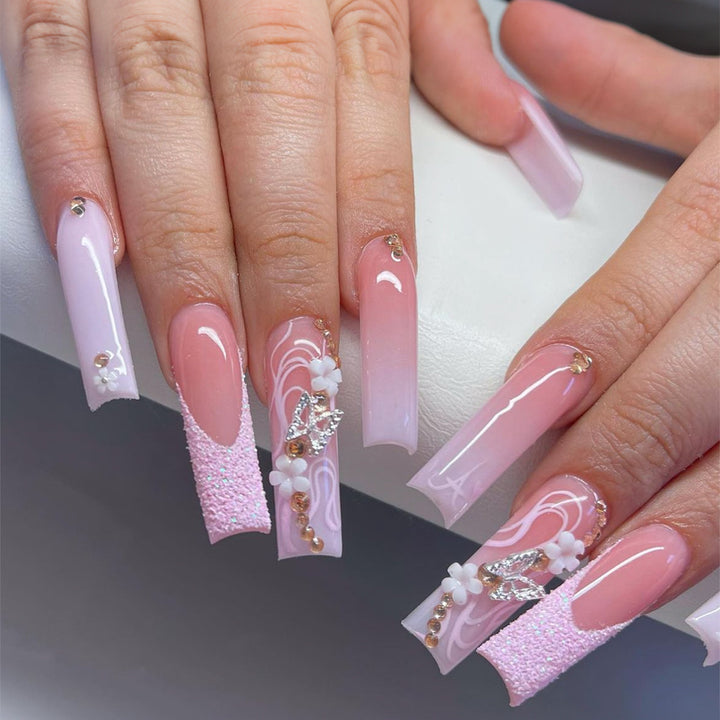 Floral and Glitter Stiletto Press-On Nails Stornfield