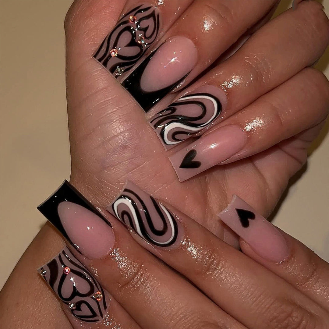 Artful Nail Extensions with Creative Heart and Wave Pattern Stornfield