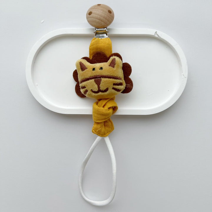 Wooden Clip Fox Plush Pacifier Holder with Knotted Muslin Strap