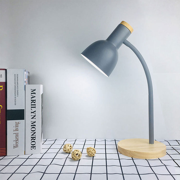 Adjustable Desk Lamp with Natural Wood Base