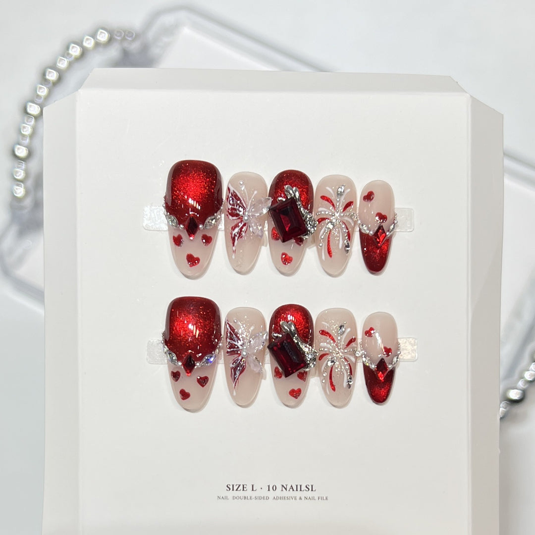 Artistic Press-On Nail Set with Elegant Floral Design Stornfield