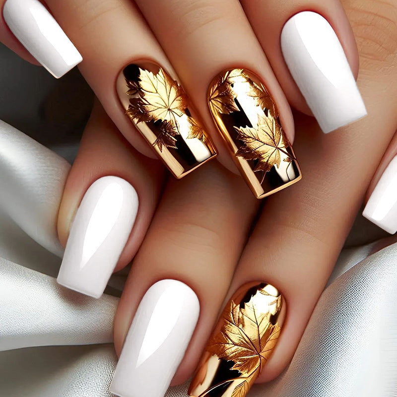 Luxury Metallic Leaf Design Press-On Nail Tips Stornfield