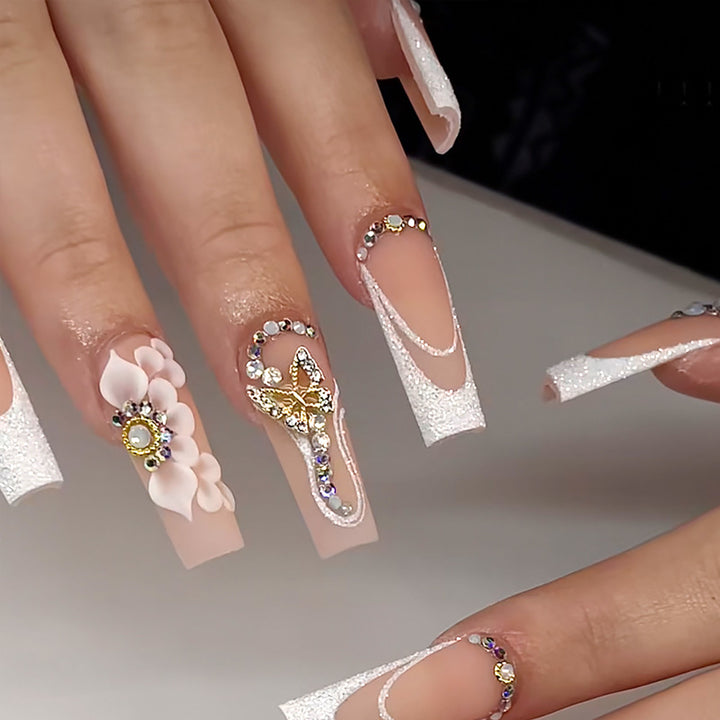 Decorative Floral and Gem-Embellished Press-On Nails Stornfield