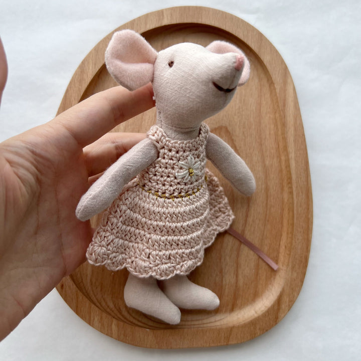 Handcrafted Cotton Plush Mouse Doll with Crochet Dress
