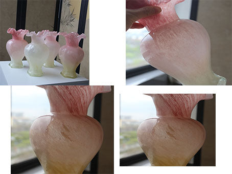 Hand-Blown Ruffled-Rim Art Glass Vase with Ombre Pink Ivory Finish Stornfield
