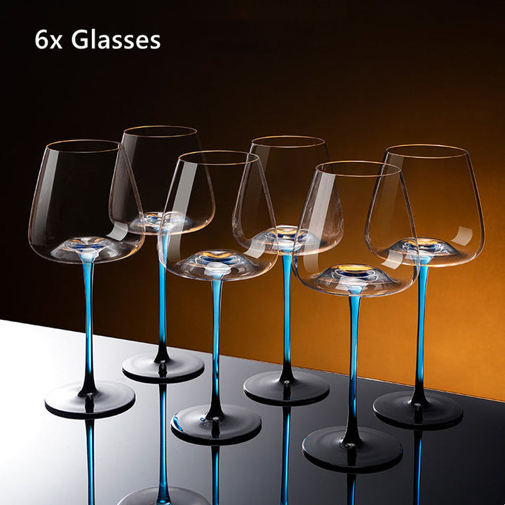 Crystal Glass Blue Stem Burgundy Wine Glass With Blue Mountain Wine Decanter Sets | Stornfield