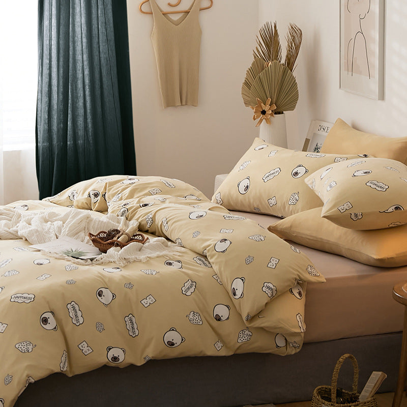 Bedding set with quilted light down filling, cotton blend and fine millefleurs print