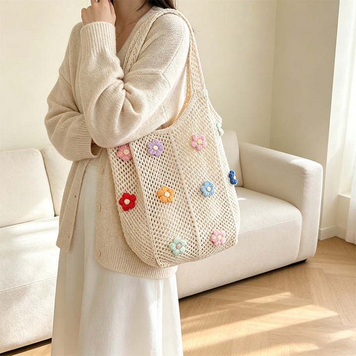 Floral Patterned Crochet Tote Bag Stornfield