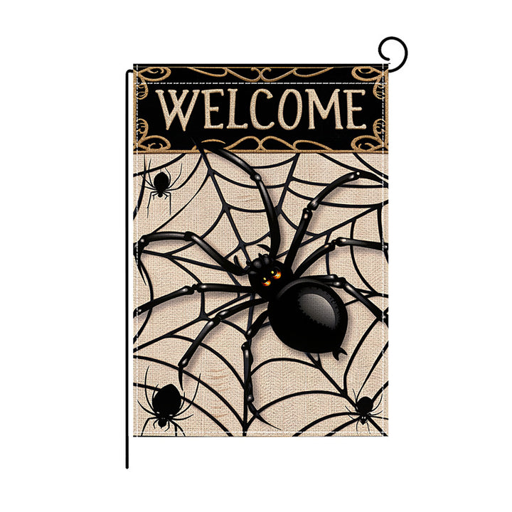 Decorative Double-Sided Halloween Garden Flag with Skeleton Pumpkin and Rose Illustration