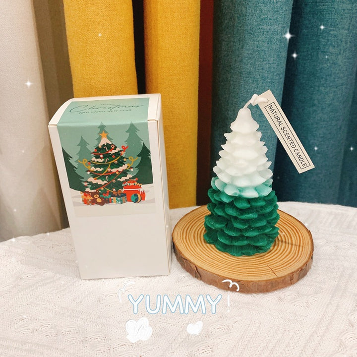 Layered Pine-Form Scented Sculptural Candle with Decorative Gift Box