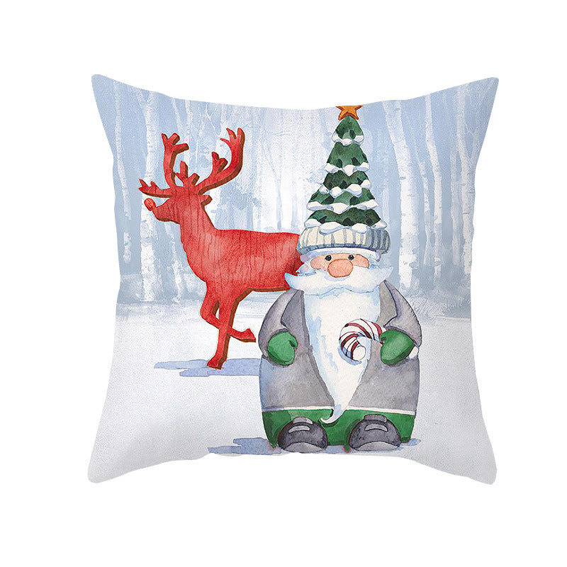 Holiday Decorative Throw Pillow Plush Polyester Cover Festive Santa Reindeer Snowman Print