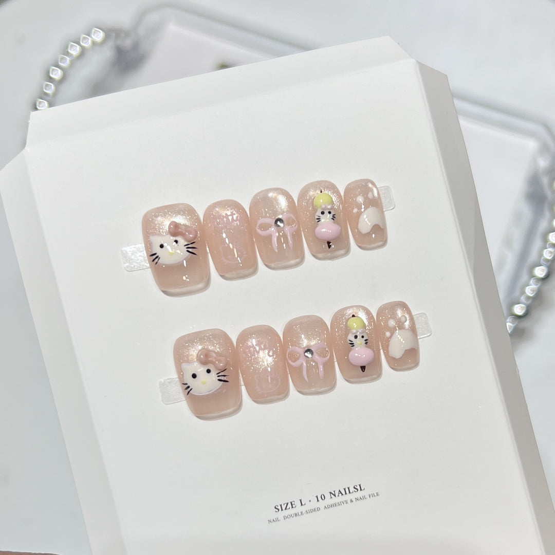 Whimsical Cartoon Character Press-On Nail Art Set Stornfield