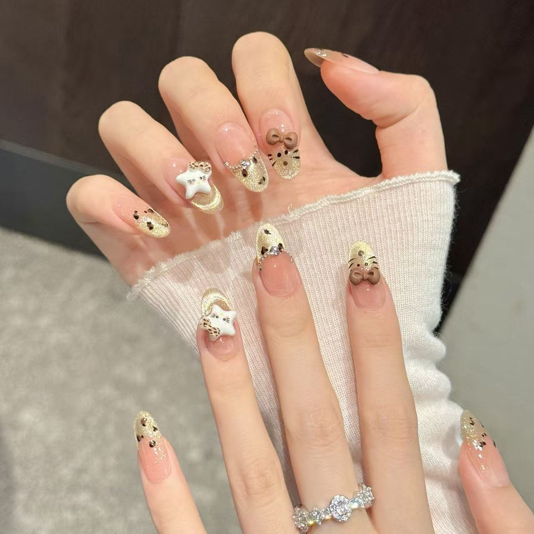 Decorative Press-On Nail Art Set with Whimsical Animal Designs