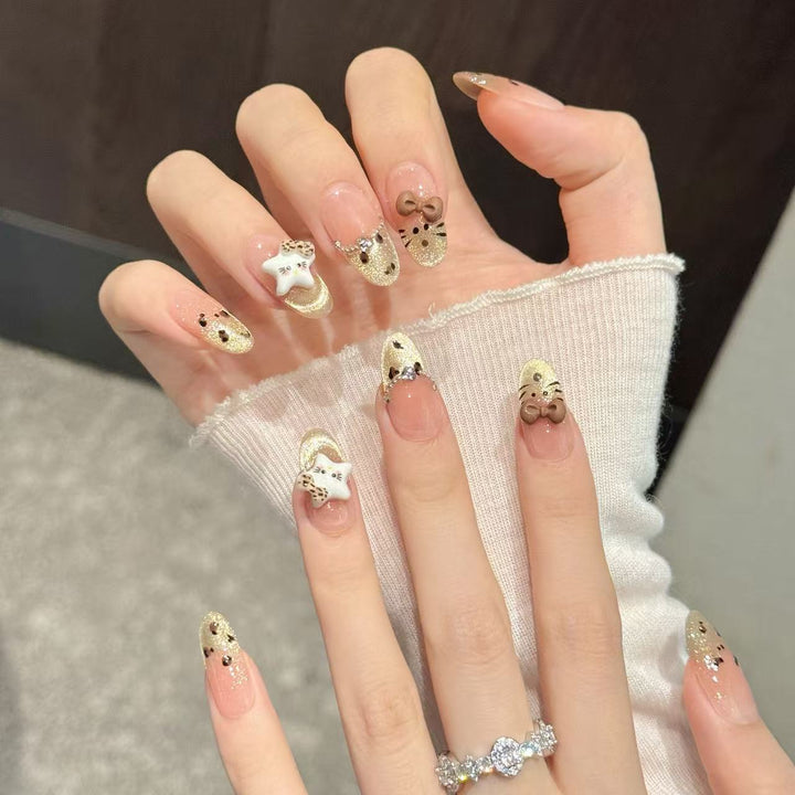 Decorative Press-On Nail Art Set with Whimsical Animal Designs