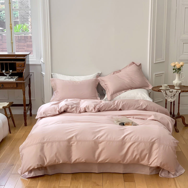 Luxurious bedding complete set made of cotton satin with hotel-style frill