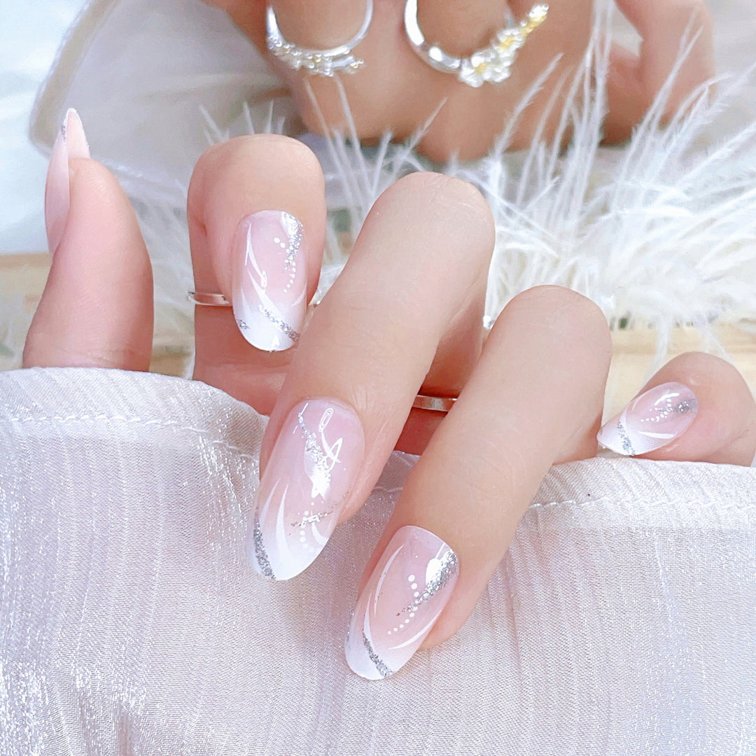 Elegant Press-On Nail Set with Rhinestone Details