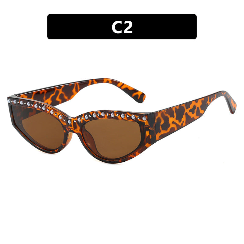 Women's Cat-Eye Sunglasses with Sparkling Rhinestone Accents and Animal Pattern Stornfield