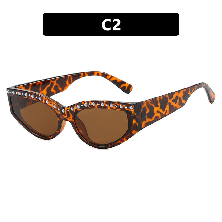 Women's Cat-Eye Sunglasses with Sparkling Rhinestone Accents and Animal Pattern Stornfield