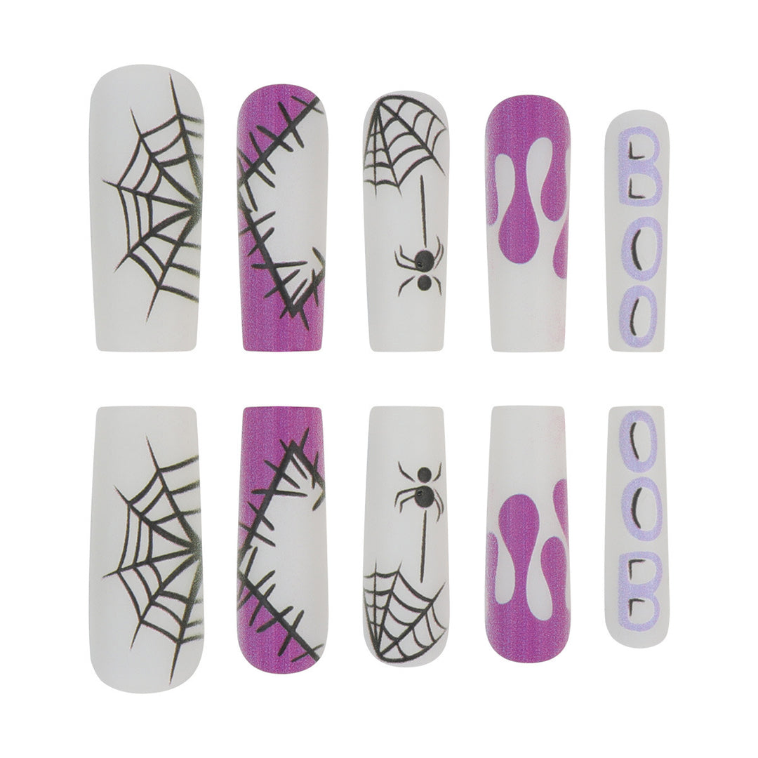 Halloween-Themed Long Press-On Nails with Spider and Drip Design Stornfield