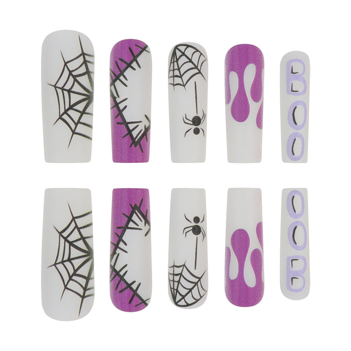 Halloween-Themed Long Press-On Nails with Spider and Drip Design Stornfield