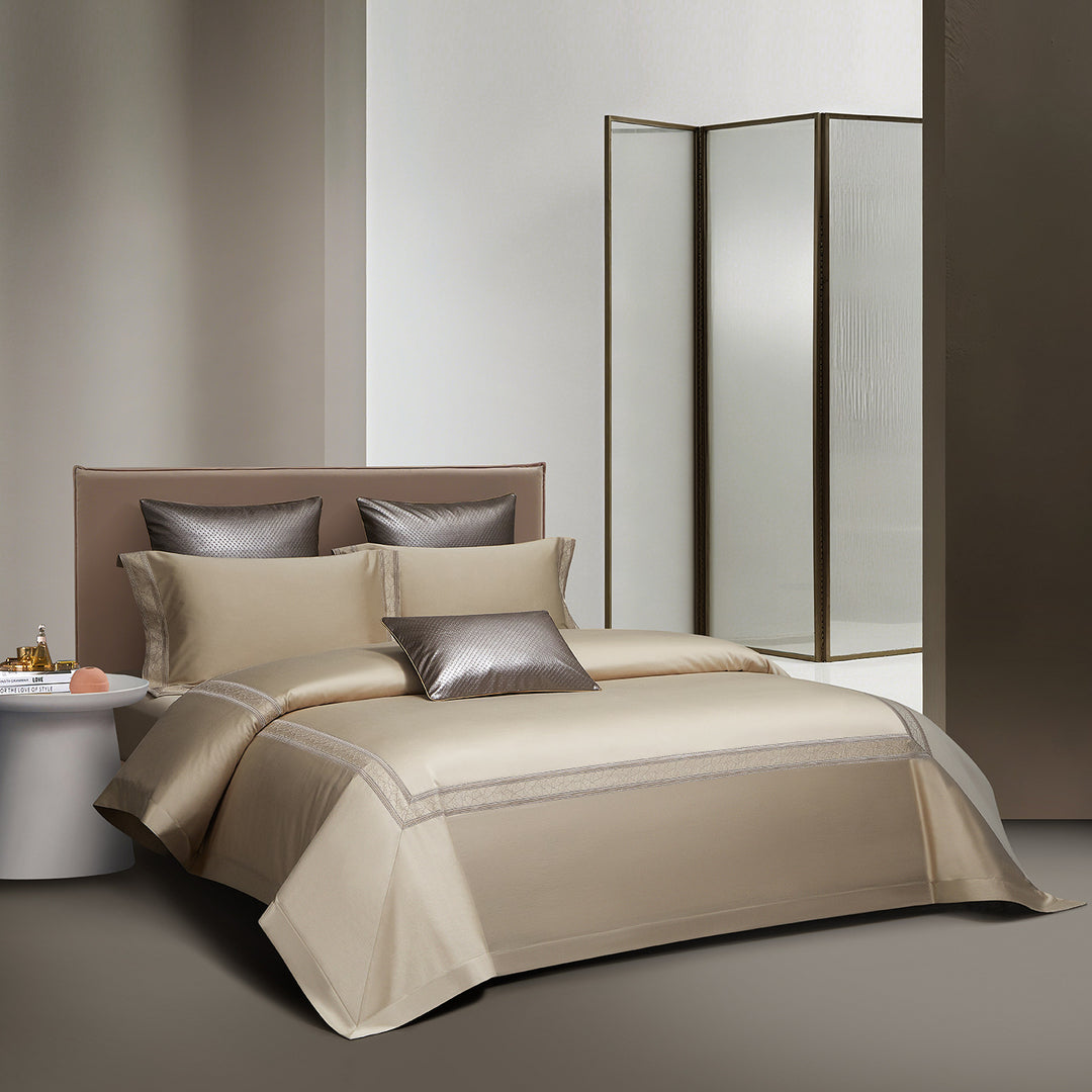 Hotel-Grade Cotton Sateen Duvet Cover Set with Euro Panel & Textured Accent Pillows