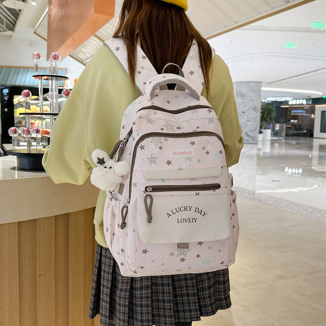Multi-Pocket Backpack with Plush Charm Stornfield