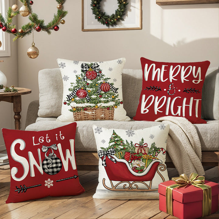 Festive Christmas Sleigh Gifts Linen-Texture Throw Pillow Cover with Hidden Zipper