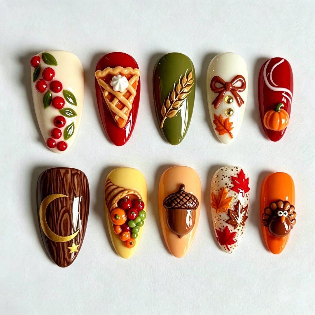 Festive Harvest-Themed Press-On Nail Art Set