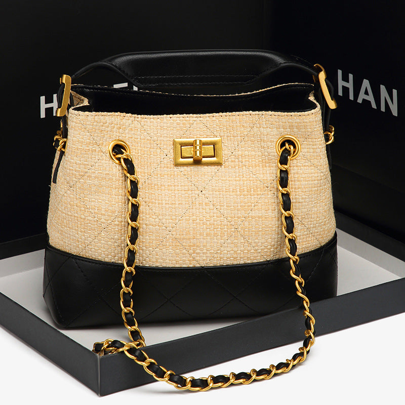 Stylish Chain-Trimmed Bucket Handbag